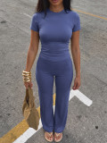 Women Round‑Neck Short‑Sleeve Yoga Two‑Piece Set
