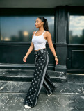 Women Autumn Star‑Striped Printed Denim Pants