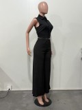 Women summer backless tie-waist sleeveless top and wide-leg pants two-piece set