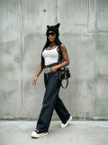 Women Patchwork Color‑Block Denim Pants
