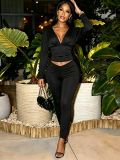 Women Casual Sexy Long‑Sleeve Top & Pants Two‑Piece Set
