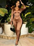 Women Casual Sexy Long‑Sleeve Top & Pants Two‑Piece Set