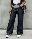 Women Patchwork Color‑Block Denim Pants