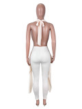 Women’s Sexy Halter Neck Sleeveless Low-Back Top with Ribbon Shorts Set