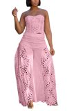 Women Lace Strapless Two Piece Pants Set Sexy Party Clubwear Outfit