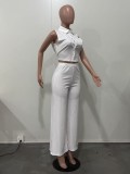 Women summer backless tie-waist sleeveless top and wide-leg pants two-piece set