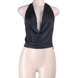 Women Cowl Halter Neck V‑Neck Backless Lace‑Up Crop Top Tank Top