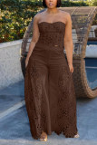 Women Lace Strapless Two Piece Pants Set Sexy Party Clubwear Outfit