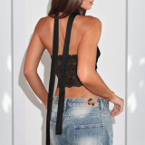 Women Cowl Halter Neck V‑Neck Backless Lace‑Up Crop Top Tank Top