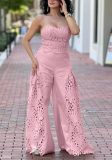 Women Lace Strapless Two Piece Pants Set Sexy Party Clubwear Outfit