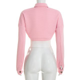 Fall Women’s Solid Color Turn-Down Collar Long Sleeve Button-Up Cropped Jacket