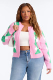 Women’s Fashion Casual Diamond Plaid Color Block Knitted Cardigan