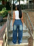 Women’s Streetwear Ripped Frayed Loose Wide-Leg Denim Pants