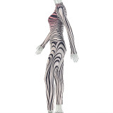 Women’s Fashion Zebra Print Slim-Fit Long Sleeve Sexy Two Piece Pants Set