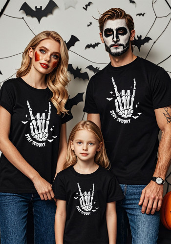 Halloween Women’s Custom Stay Spooky Skeleton Hand Print T-Shirt