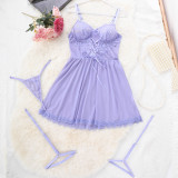 Women’s Sexy Lace-Up See-Through Lace Strappy Babydoll Lingerie Set