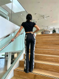 Women’s High Street Gradient Washed Stretch Slim-Fit Straight-Leg Denim Pants
