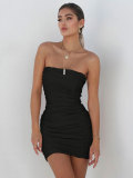 Spring/Summer Women’s Sexy Strapless Ruched Bodycon Nightclub Dress