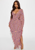 Women’s Fashion Casual Loose Multi-Color Crochet Tassel Knitted Dress Women’s Fashion Casual Loose Multi-Color Crochet Tassel Knitted Dress