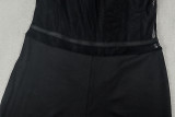 Women’s Solid Color Tight-Fitting Strap Mesh Patchwork Slim-Fit Jumpsuit