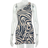 Women’s Sexy Low Back Fashion Print Slash Shoulder Strap Slim-Fit Short Jumpsuit