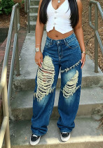 Women’s Streetwear Ripped Frayed Loose Wide-Leg Denim Pants Women’s Streetwear Ripped Frayed Loose Wide-Leg Denim Pants