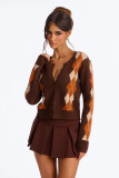 Women’s Fashion Casual Diamond Plaid Color Block Knitted Cardigan