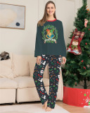 Christmas Halloween Family Cartoon Print Round Neck Loungewear Pajama Set