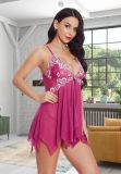 Women’s Sexy Red Lace Mesh Lace-Up Slit Lingerie Set with Thong