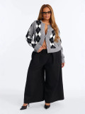 Women’s Fashion Casual Diamond Plaid Color Block Knitted Cardigan