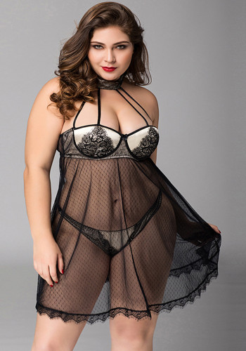 Plus Size Women’s Sexy See-Through Adult Loungewear Pajama Set