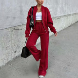 Women Fall Solid Casual Lace-up Sports Hoodies Two Piece Set