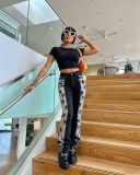 Women’s High Street Gradient Washed Stretch Slim-Fit Straight-Leg Denim Pants