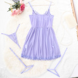 Women’s Sexy Lace-Up See-Through Lace Strappy Babydoll Lingerie Set