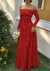 Women’s Polka Dot Off Shoulder Long Sleeve Sexy Slim-Waist Holiday Party Dress