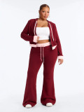 Women’s Fashion Casual Color Block Patchwork Bell Bottom Hooded Two-Piece Pants Set
