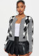 Women’s Fashion Casual Diamond Plaid Color Block Knitted Cardigan