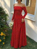 Women’s Polka Dot Off Shoulder Long Sleeve Sexy Slim-Waist Holiday Party Dress