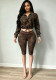 Fall/Winter Women’s Leopard Print Fashion Long Sleeve Stretch Cropped Pants Two-Piece Set