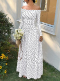 Women’s Polka Dot Off Shoulder Long Sleeve Sexy Slim-Waist Holiday Party Dress