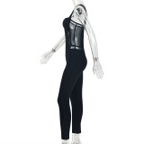 Women’s Solid Color Tight-Fitting Strap Mesh Patchwork Slim-Fit Jumpsuit