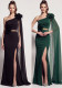 Women’s One Shoulder Satin Chiffon Tie Floral Applique High-Slit Formal Party Gown