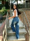 Women’s Streetwear Ripped Frayed Loose Wide-Leg Denim Pants