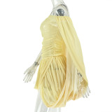 Women’s Fashion Solid Color Ruched Off Shoulder Party Mini Dress