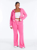 Women’s Fashion Casual Color Block Patchwork Bell Bottom Hooded Two-Piece Pants Set