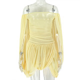 Women’s Fashion Solid Color Ruched Off Shoulder Party Mini Dress