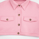 Fall Women’s Solid Color Turn-Down Collar Long Sleeve Button-Up Cropped Jacket