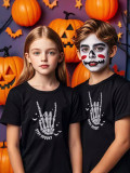 Halloween Women’s Custom Stay Spooky Skeleton Hand Print T-Shirt