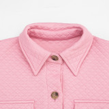 Fall Women’s Solid Color Turn-Down Collar Long Sleeve Button-Up Cropped Jacket