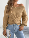 Women Fall Winter Casual Off Shoulder Knot Long Sleeve Sweater